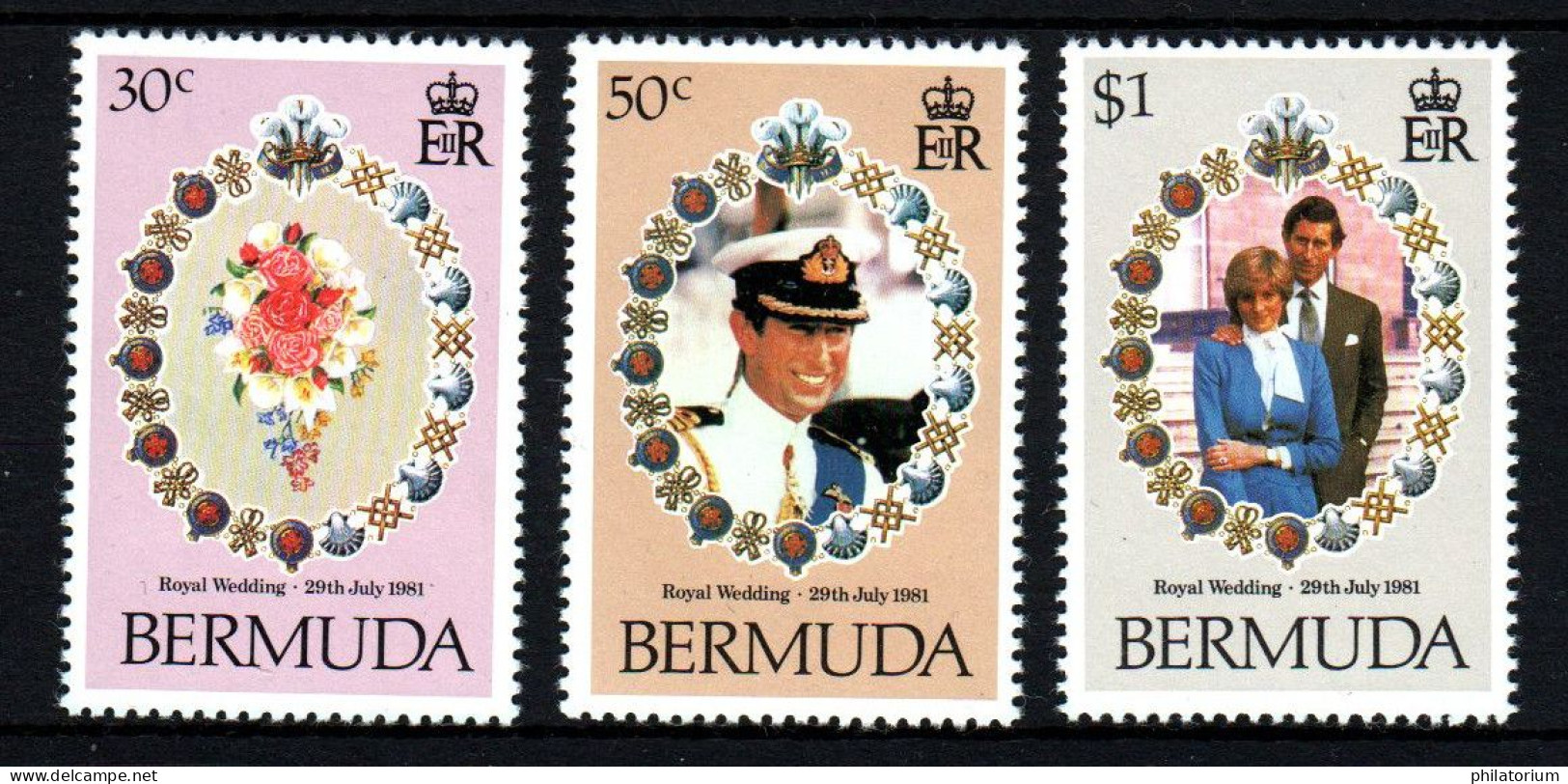 Bermudes, Bermuda, **, Yv 402 à 404, Mi 401 à 403, Sg 436 à 438, Mariage De Charles Et De Diana, - Bermuda