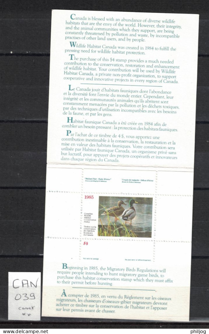 Canada 1985 - Duck Stamp Wildlife - Habitat Conservation - Complete Booklet Unitrade CV $15 - Canard, Malard - Abarten