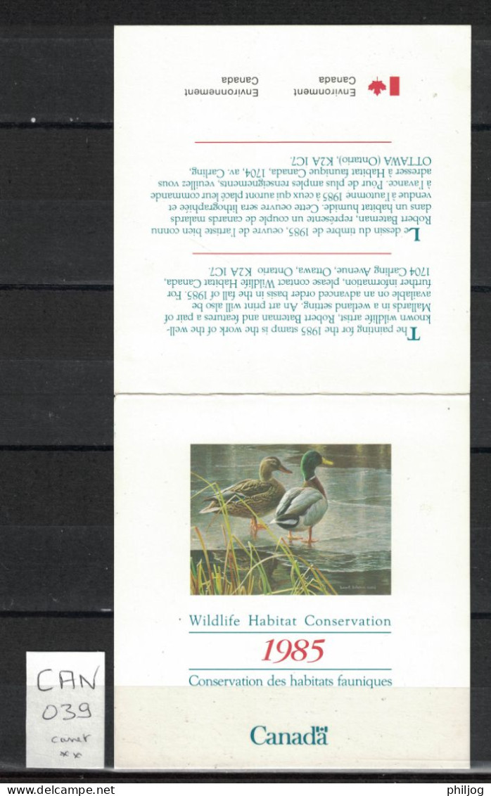 Canada 1985 - Duck Stamp Wildlife - Habitat Conservation - Complete Booklet Unitrade CV $15 - Canard, Malard - Varietà