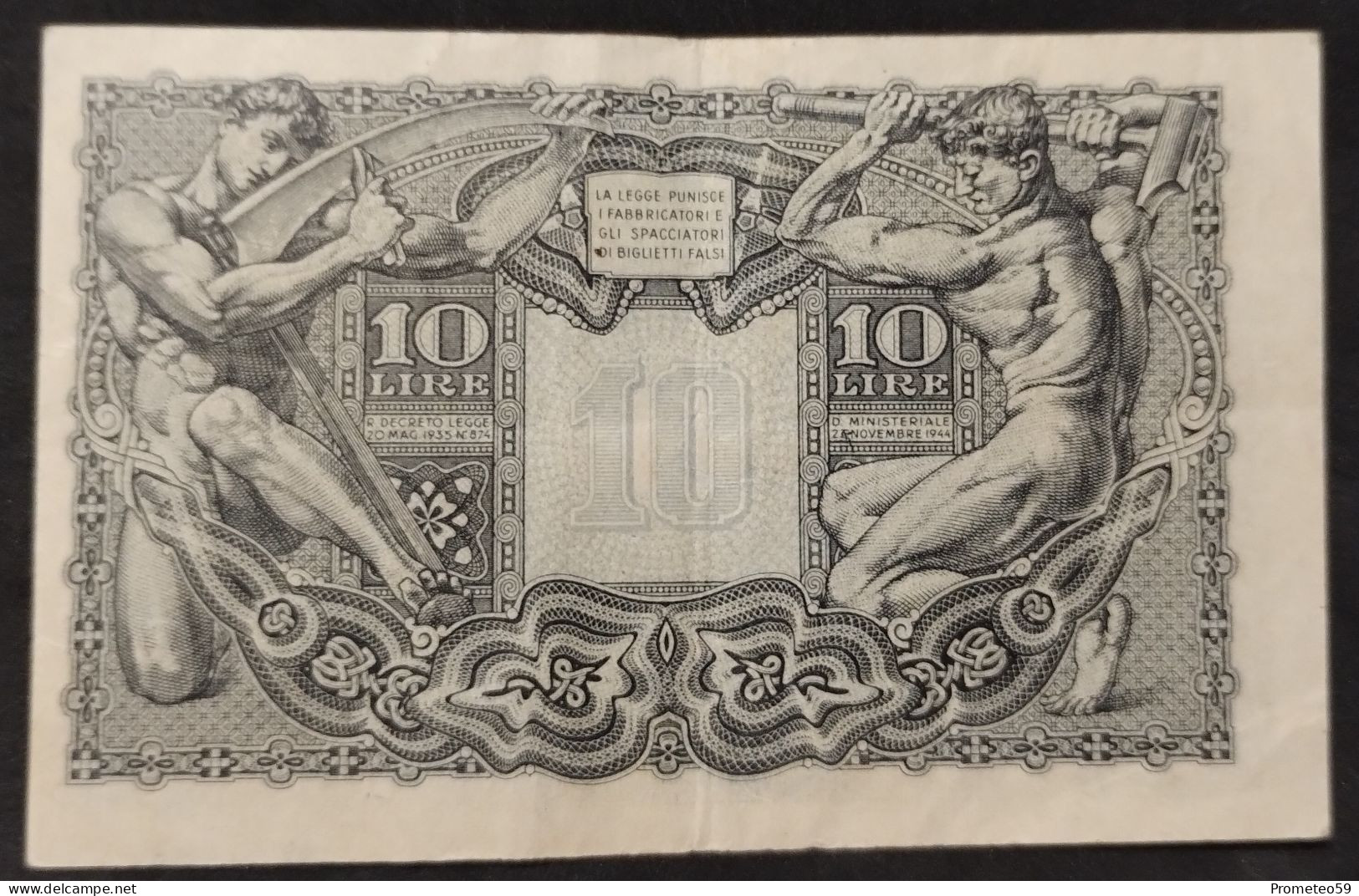 Italia – Billete Banknote De 10 Liras – 1944 – Muy Bueno – Firmas: Bolaffi – Cavallaro – Giovinco - Italia – 10 Lire