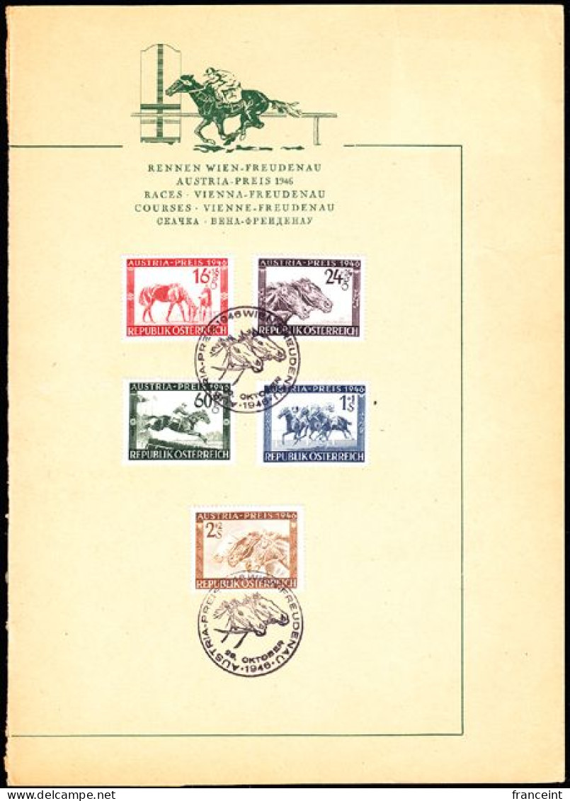 AUSTRIA(1946) Race Horses.  Some Kind Of Philatelic Form Or Brochure (one Page) Commemorating The Austria Prize Race.  S - Essais & Réimpressions