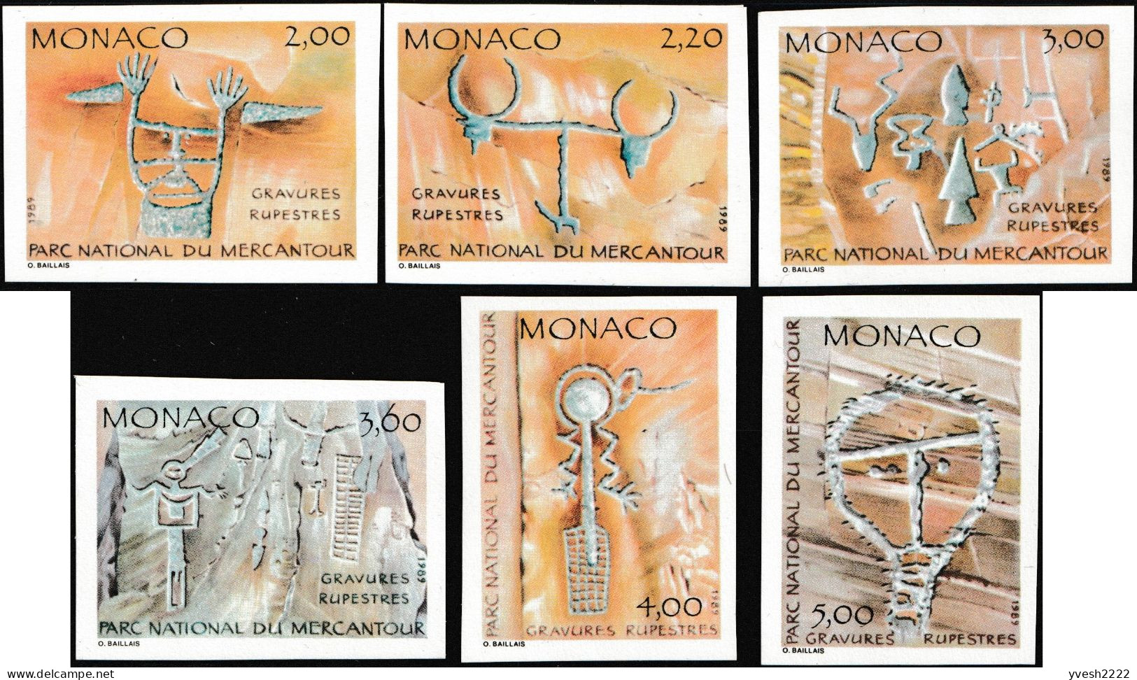 Monaco 1989 Y&T 1663 à 1668. Non Dentelés. Inscriptions Rupestres Du Parc Du Mercantour - Prehistory