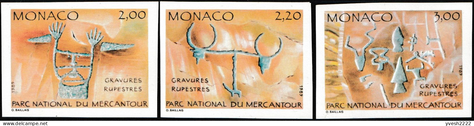 Monaco 1989 Y&T 1663 à 1668. Non Dentelés. Inscriptions Rupestres Du Parc Du Mercantour - Vor- Und Frühgeschichte