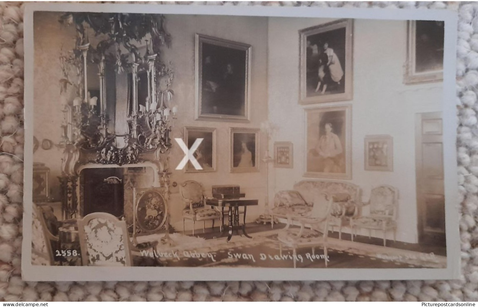 WELBECK ABBEY SWAN DRAWING ROOM OLD R/P POSTCARD NOTTINHAMSHIRE - Other & Unclassified