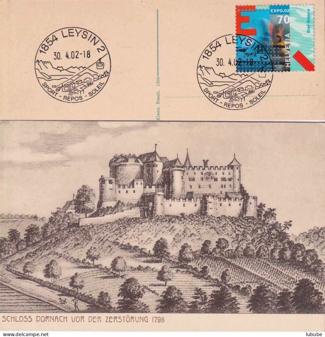 AK  "Schloss Dornach Vor Der Zerstörung 1798"  (Postaufhebung Leysin)     Ca. 1910/2002 - Storia Postale