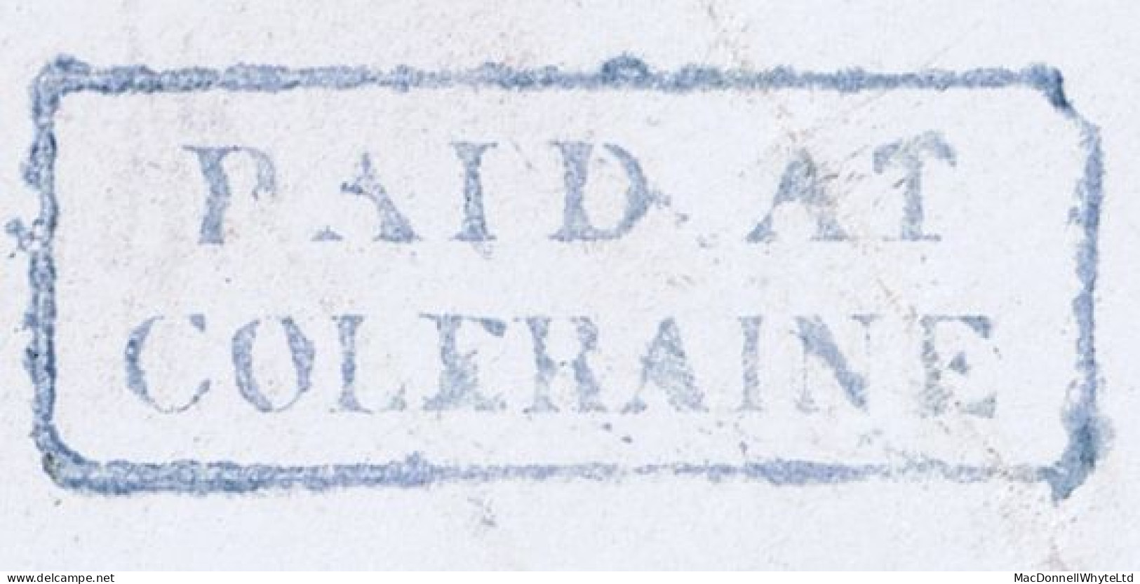 Ireland Uniform Penny Post Derry 1840 Letter To Ballymoney Prepaid "1" With Boxed PAID AT/COLERAINE In Blue - Prephilately