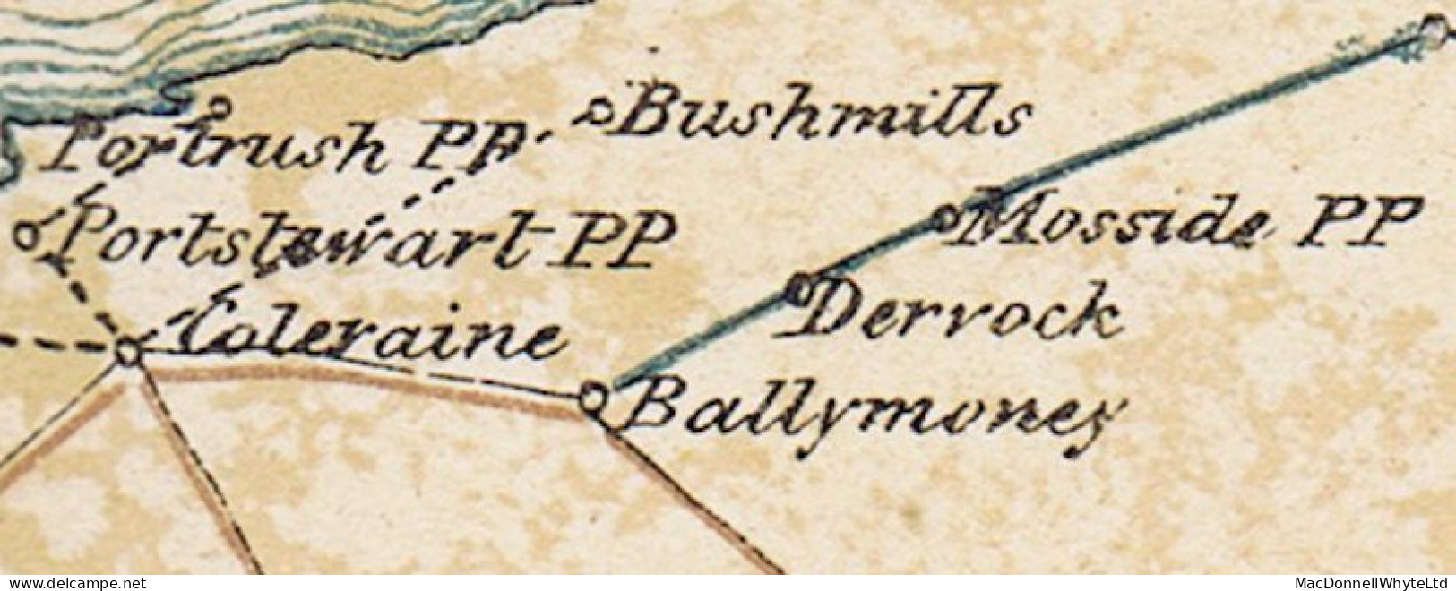 Ireland Uniform Penny Post Derry 1840 Letter To Ballymoney Prepaid "1" With Boxed PAID AT/COLERAINE In Blue - Préphilatélie