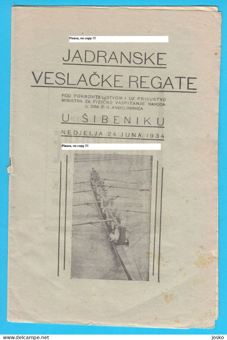 JADRANSKE VESLAČKE REGATE ŠIBENIK 1934 - Croatia Rowing Programme * Aviron Rudersport Rudern Ruder Canottaggio Programm - Rudersport