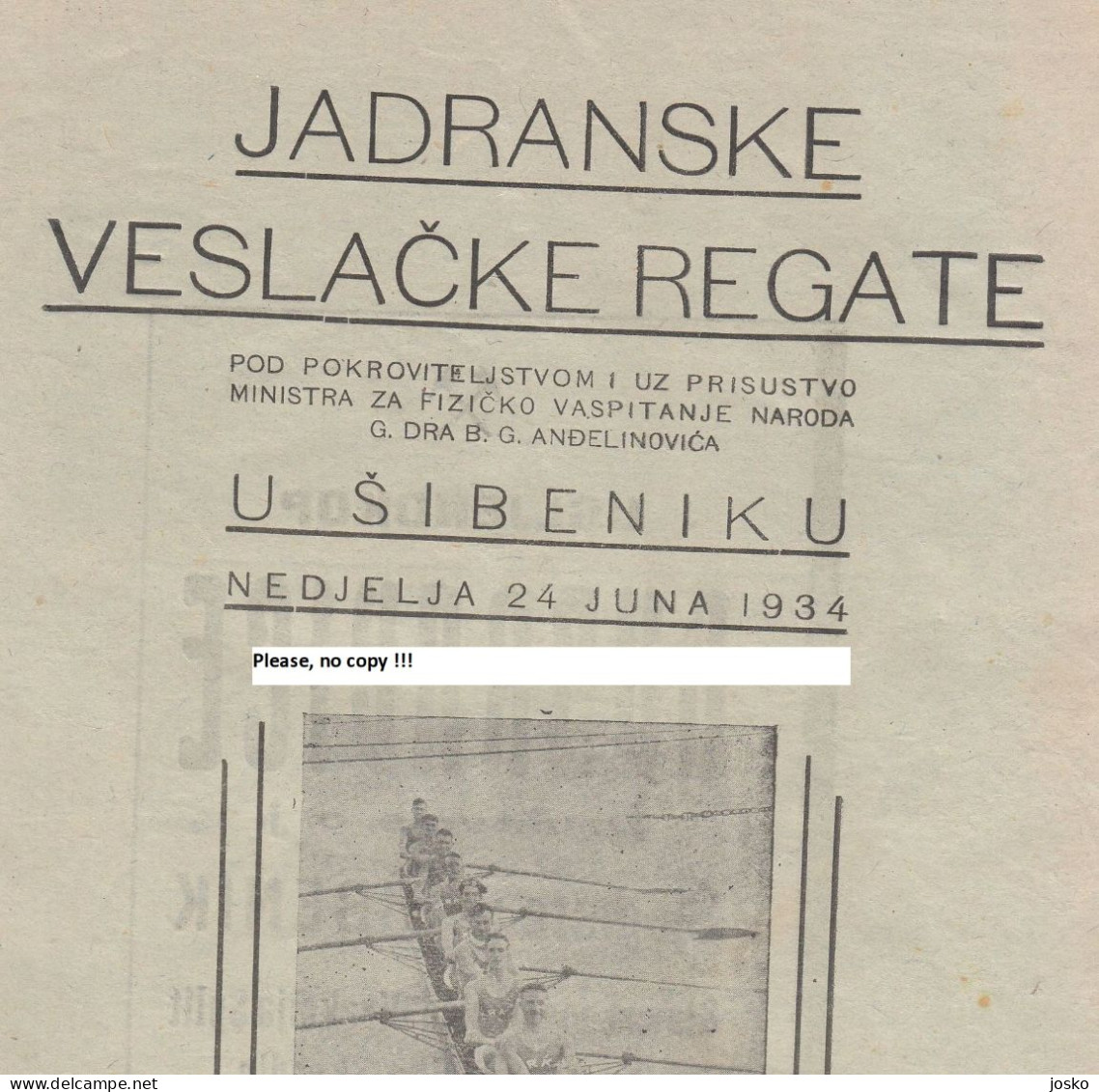 JADRANSKE VESLAČKE REGATE ŠIBENIK 1934 - Croatia Rowing Programme * Aviron Rudersport Rudern Ruder Canottaggio Programm - Roeisport