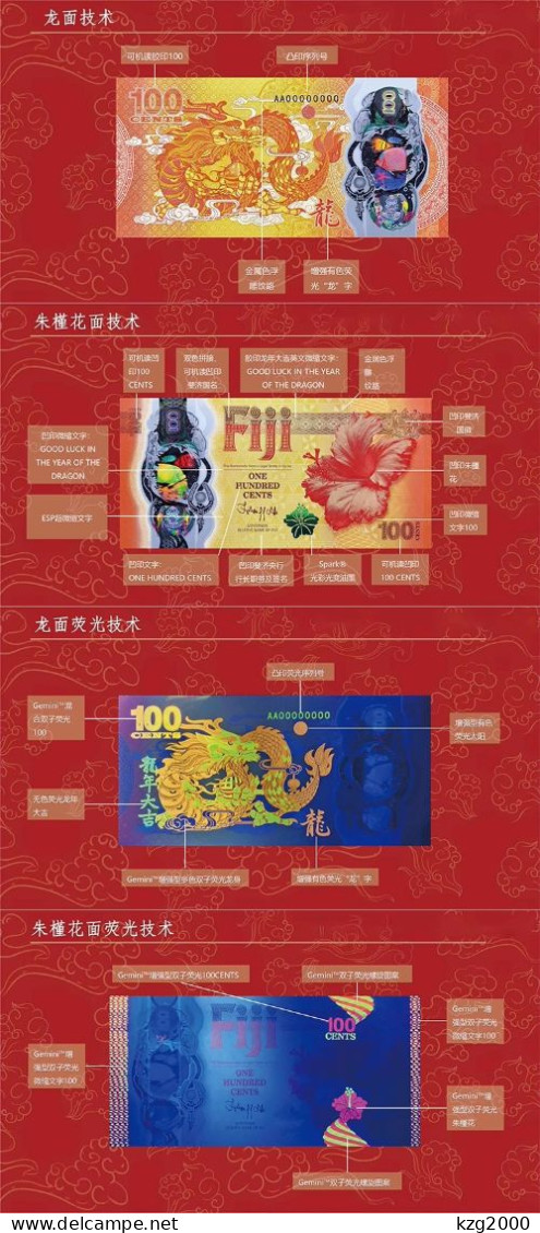 Fiji 2023 ( China Dragon) 100 Cents Commemorative Poylmer Banknote 2024  Banknotes - Cina
