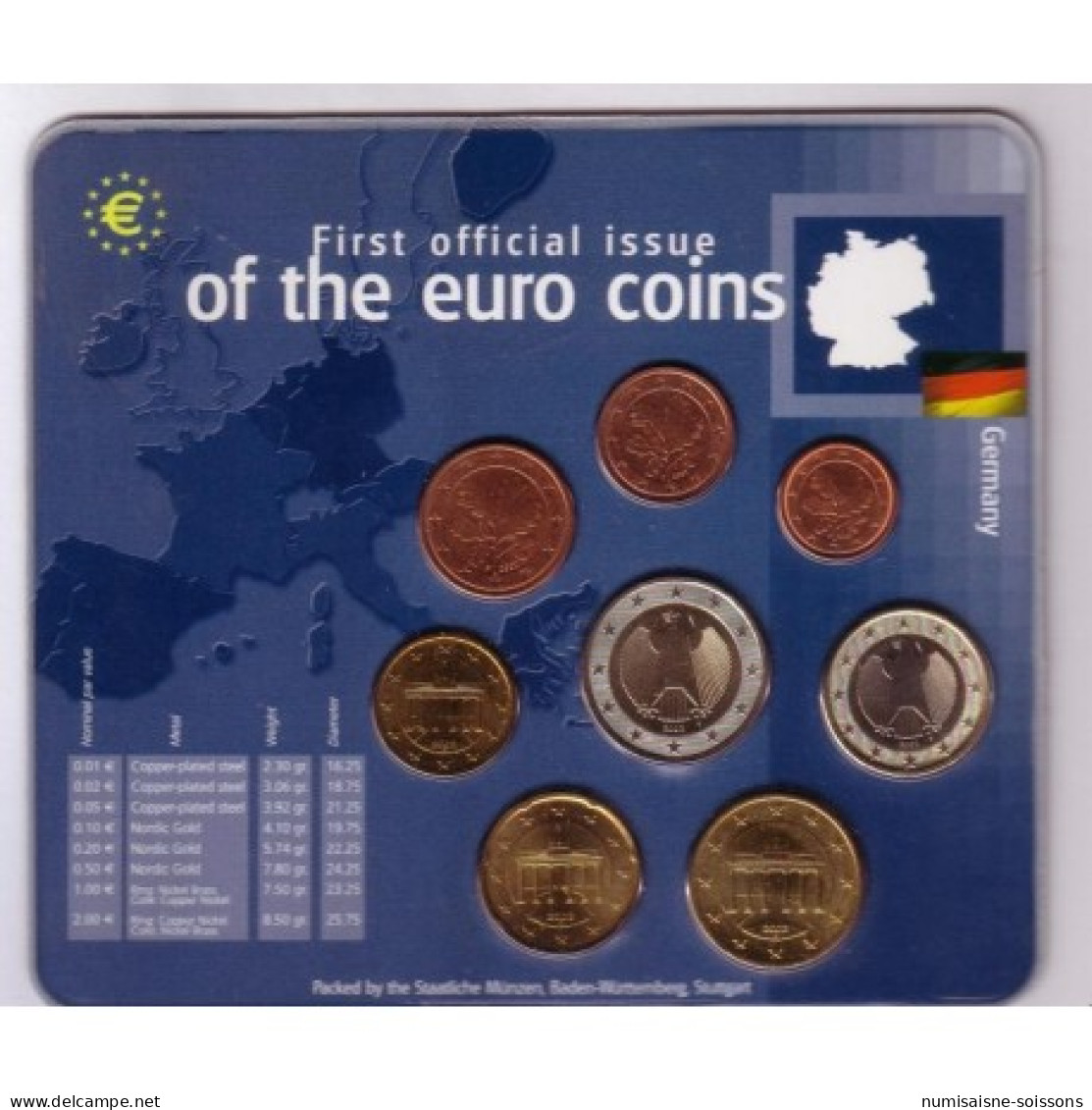 ALLEMAGNE - Coffret 8 Pièces 2002 F - Stuttgart - FIRST OFFICIAL ISSUE OF THE EURO COINS - BU - Allemagne