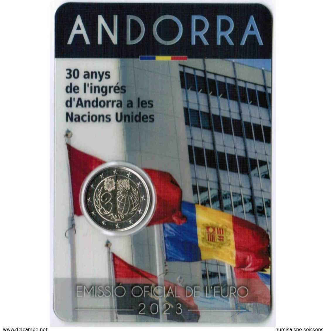 ANDORRE - 2 EURO 2023 - 30 ANS DE L'ADHÉSION AUX NATIONS UNIES - COINCARD - BU - Andorra