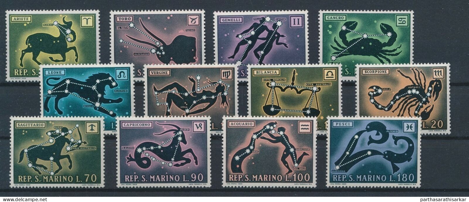 SAN MARINO 1970 ZODIAC SIGNS COMPLETE SET MNH - Astrologie