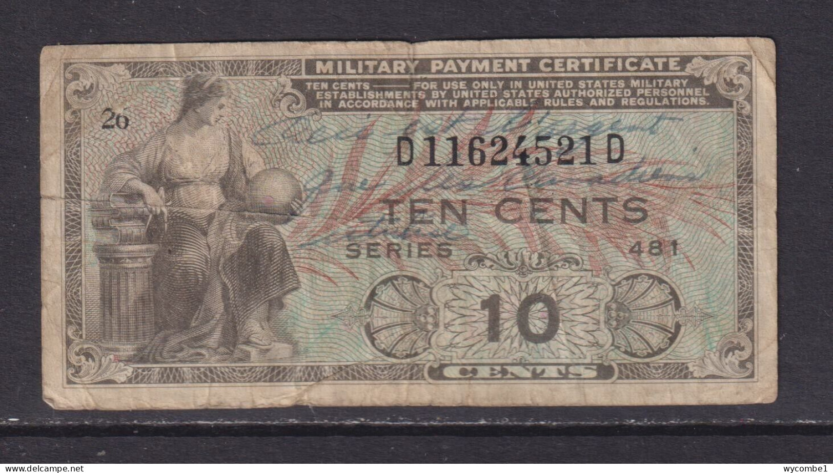 UNITED STATES - 1951 Military Payment Certificate 10 Cents Circulated Banknote - 1951-1954 - Serie 481