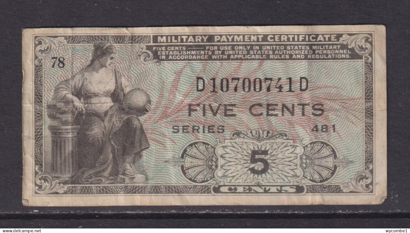 UNITED STATES - 1951 Military Payment Certificate 25 Cents Circulated Banknote - 1951-1954 - Series 481