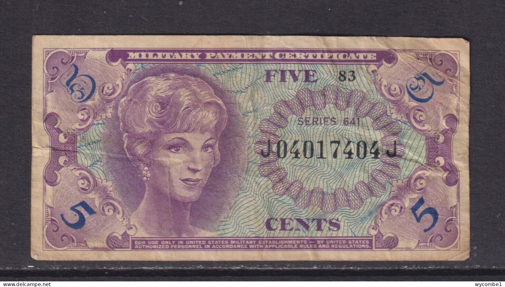 UNITED STATES - 1965 Military Payment Certificate 5 Cents Circulated Banknote - 1965-1968 - Series 641