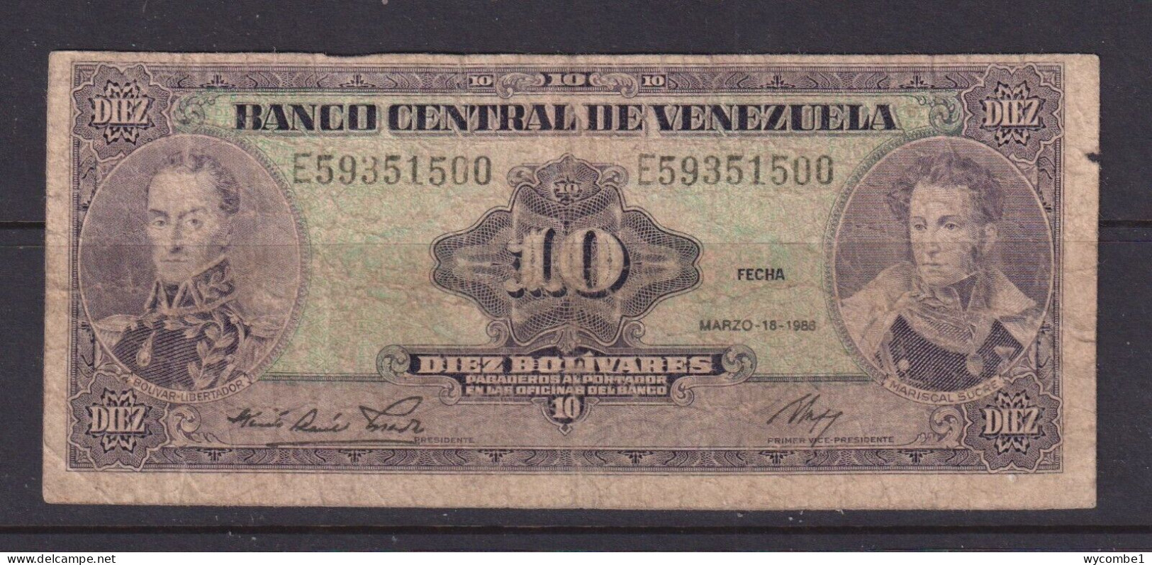 VENEZUELA - 1986 10 Bolivars Circulated Banknote As Scans - Venezuela