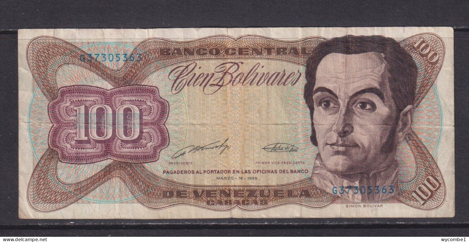 VENEZUELA - 1989 100 Bolivars Circulated Banknote - Venezuela