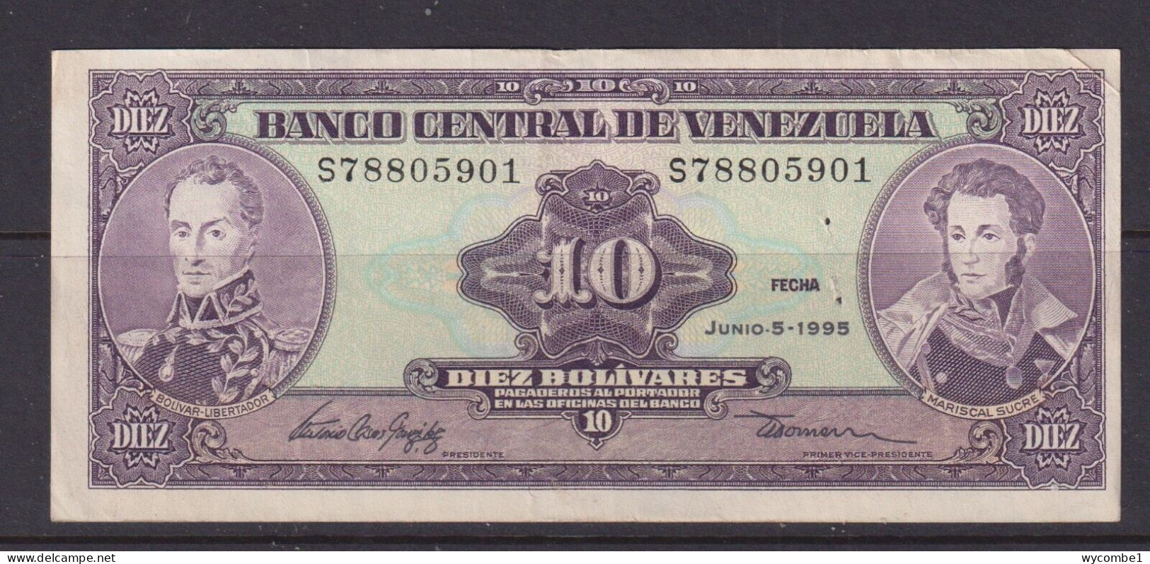 VENEZUELA - 1995 10 Bolivars Circulated Banknote As Scans - Venezuela