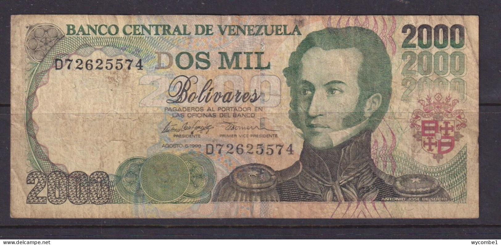 VENEZUELA - 1998 2000 Bolivars Circulated Banknote - Venezuela