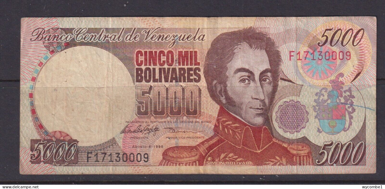 VENEZUELA - 1998 5000 Bolivars Circulated Banknote As Scans - Venezuela