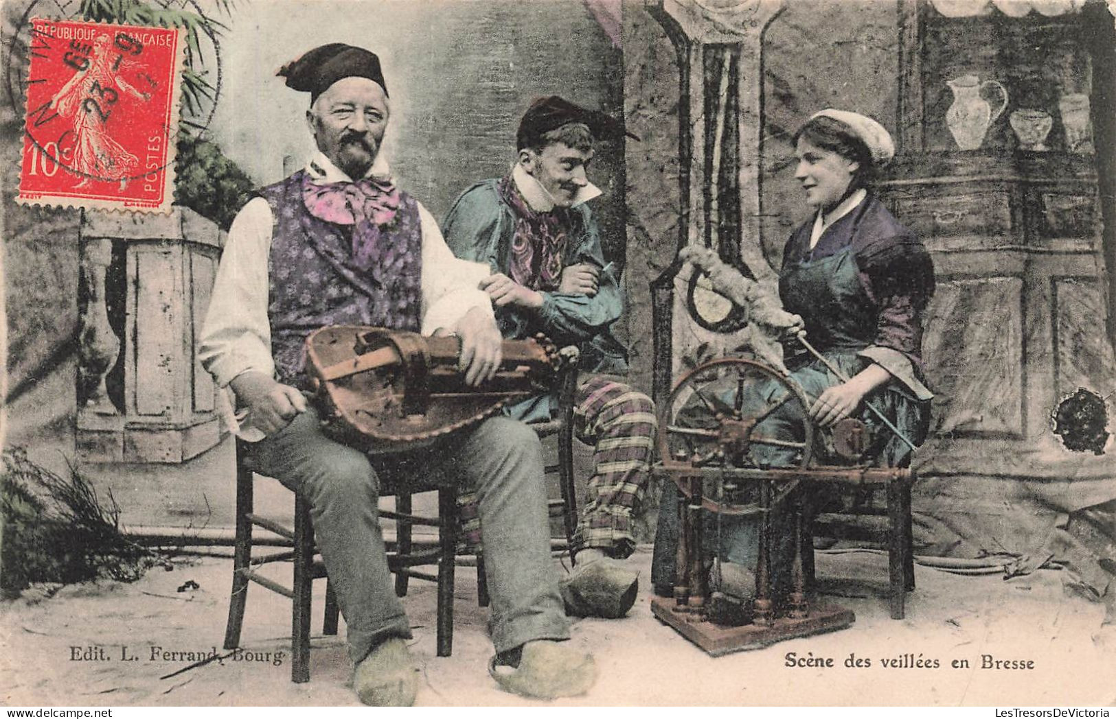 FOLKLORE - Costumes - Scène Des Veillées En Bresse - Fantaisie - Carte Postale Ancienne - Costumes
