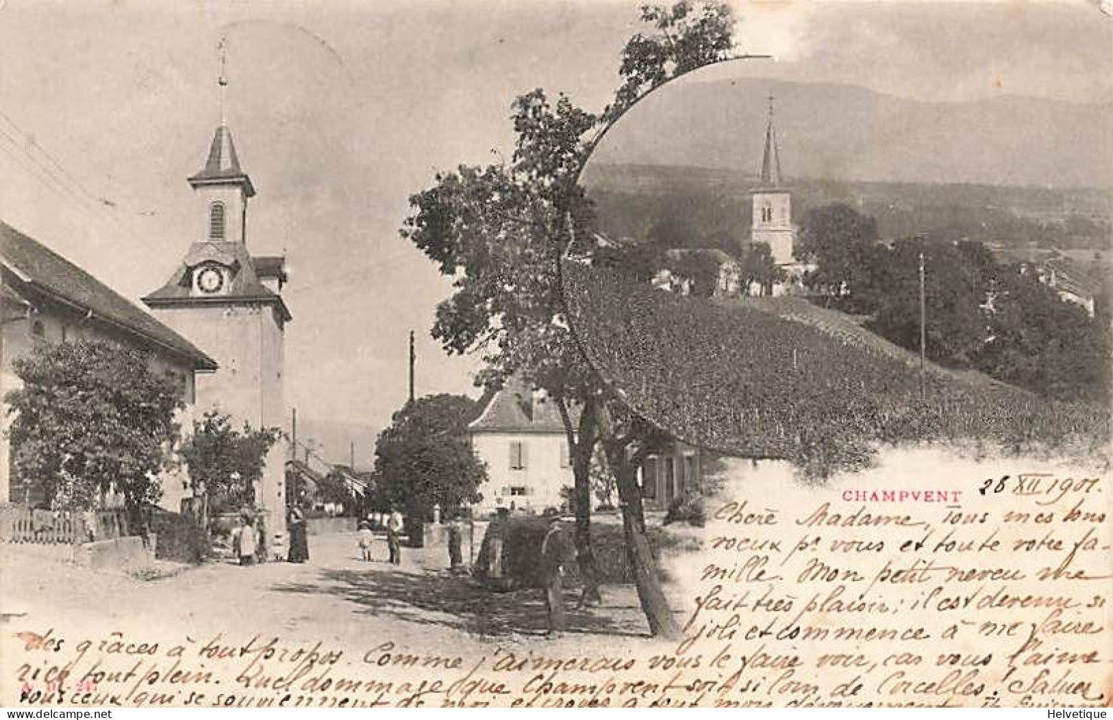 Champvent 1904  Le Village Et L'Eglise Le Temple - Champvent 
