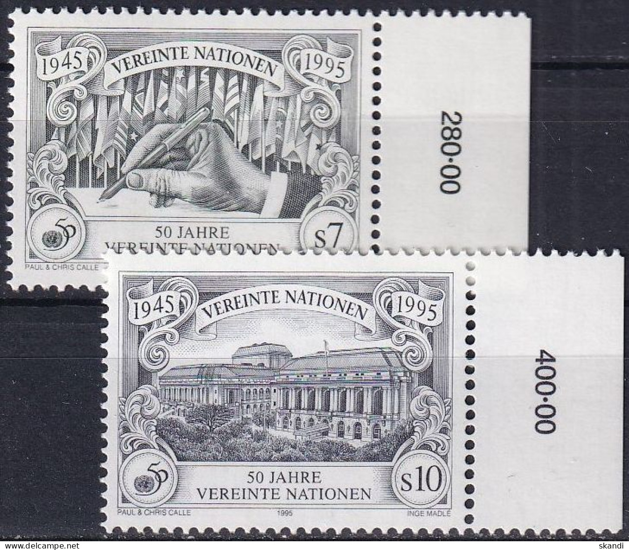 UNO WIEN 1995 Mi-Nr. 186/87 A ** MNH - Ungebraucht