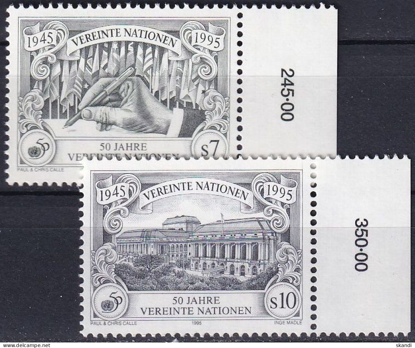 UNO WIEN 1995 Mi-Nr. 186/87 A ** MNH - Unused Stamps
