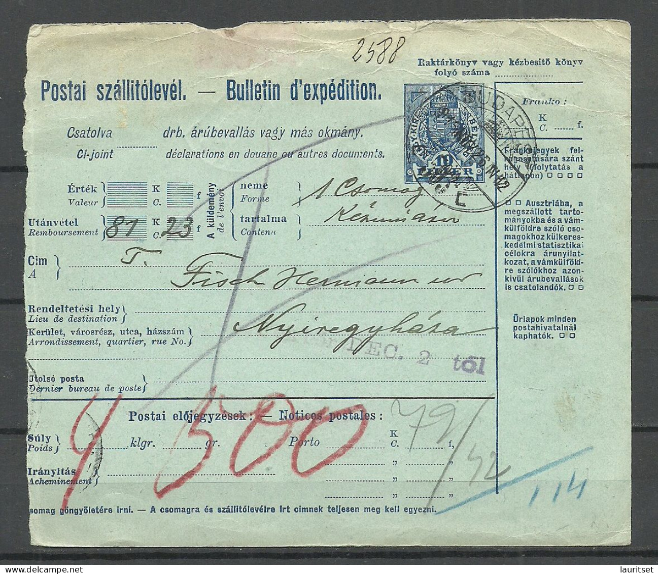 HUNGARY Ungarn 1929 Bulletin S'expedition Packet Card Paketenkarte O Budapest O Nyiregyhaza - Altri & Non Classificati
