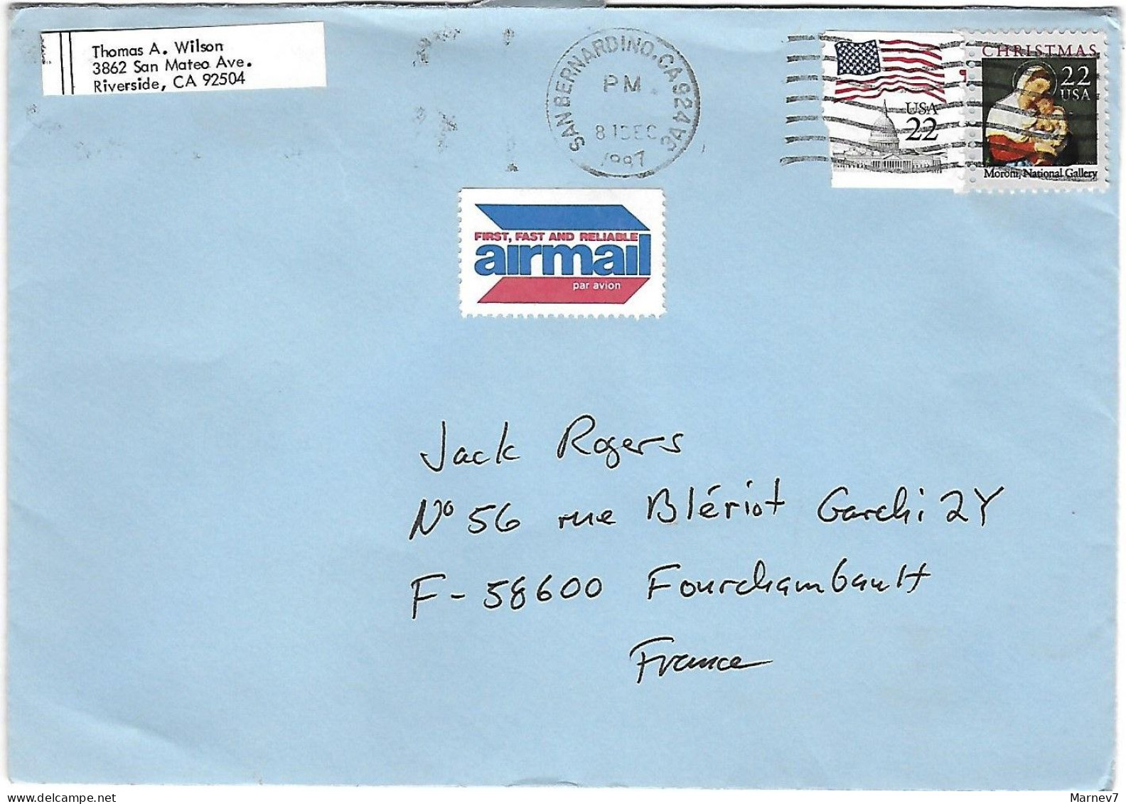 Etats-Unis - Sur Enveloppe Yvert 1793 - La Vierge Et L'Enfant - San Bernardino - Californie - 1987 - Air Mail - Lettres & Documents