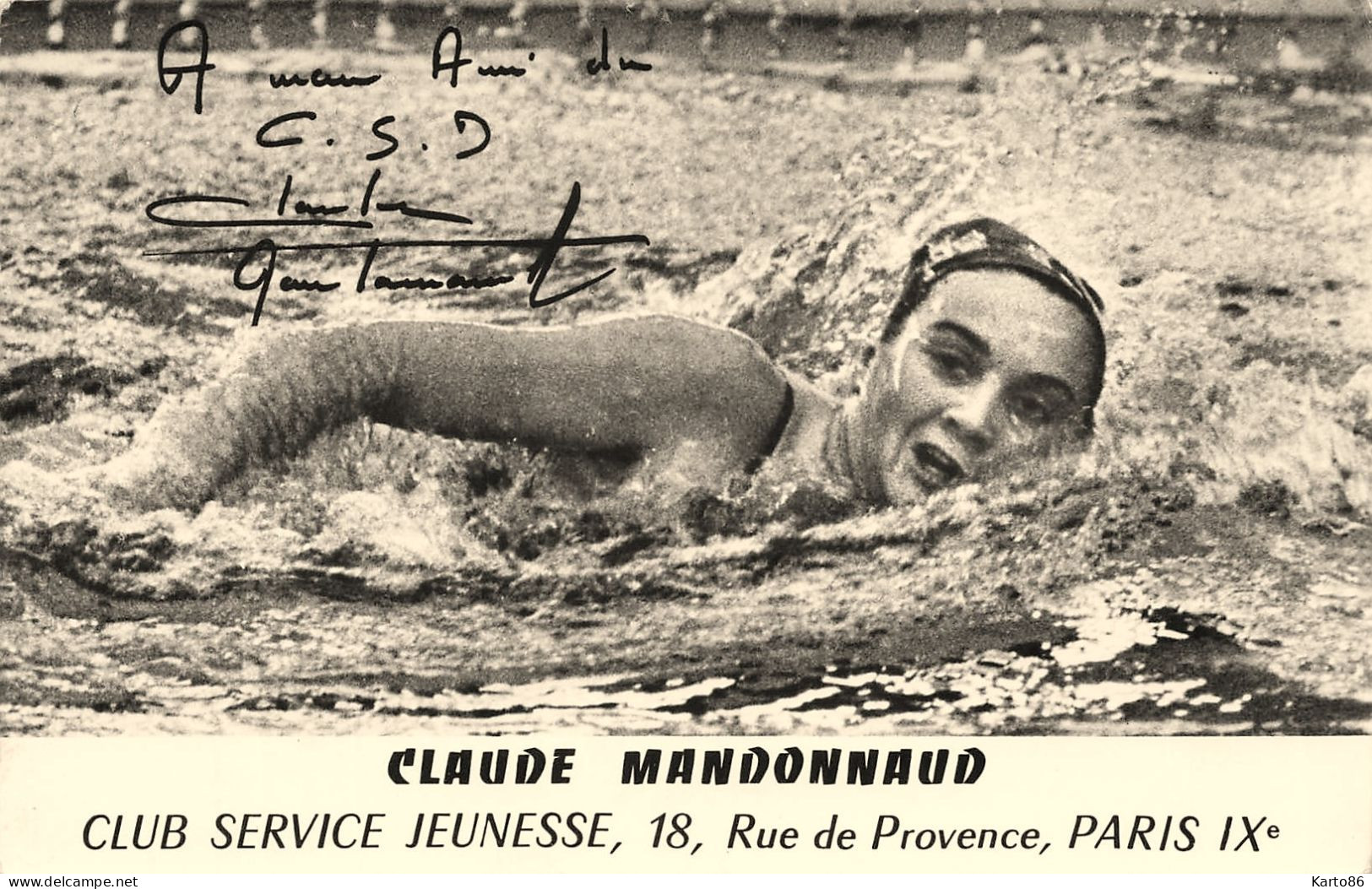 Natation * Carte Photo * Claude MANDONNAUD * Nageuse Française Née à Limoges * Club Service Jeunesse Paris IXème - Schwimmen