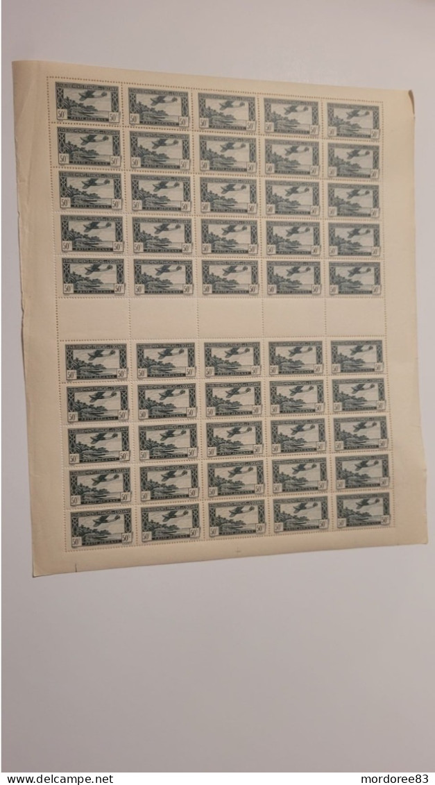 OCEANIE 1944 Feuille Entière De 50 Timbres YT PA 17 NEUF - Aéreo