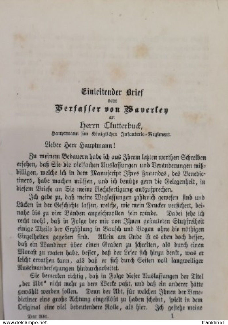 Walter Scott's.  Sämmtliche Werke. Fünfter Band.  Der Abt (Fortsetzung Des Kloster). - Gedichten En Essays