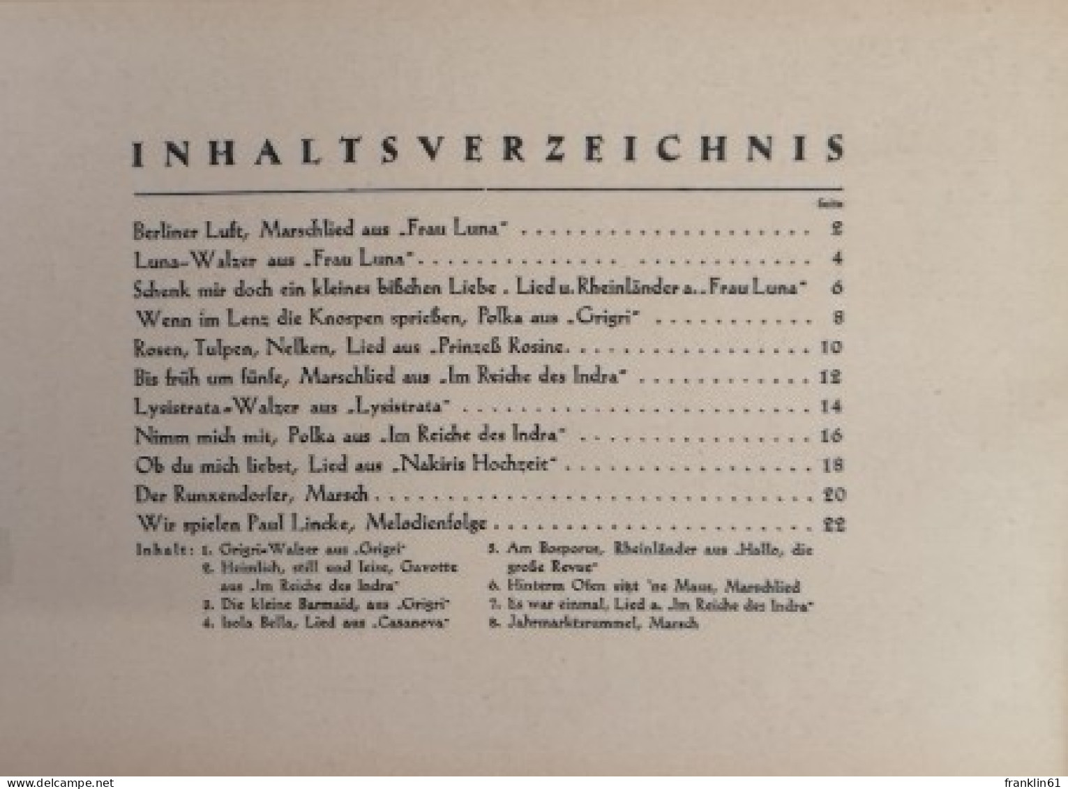 Paul Lincke. Melodien Für Handharmonika. - Musique