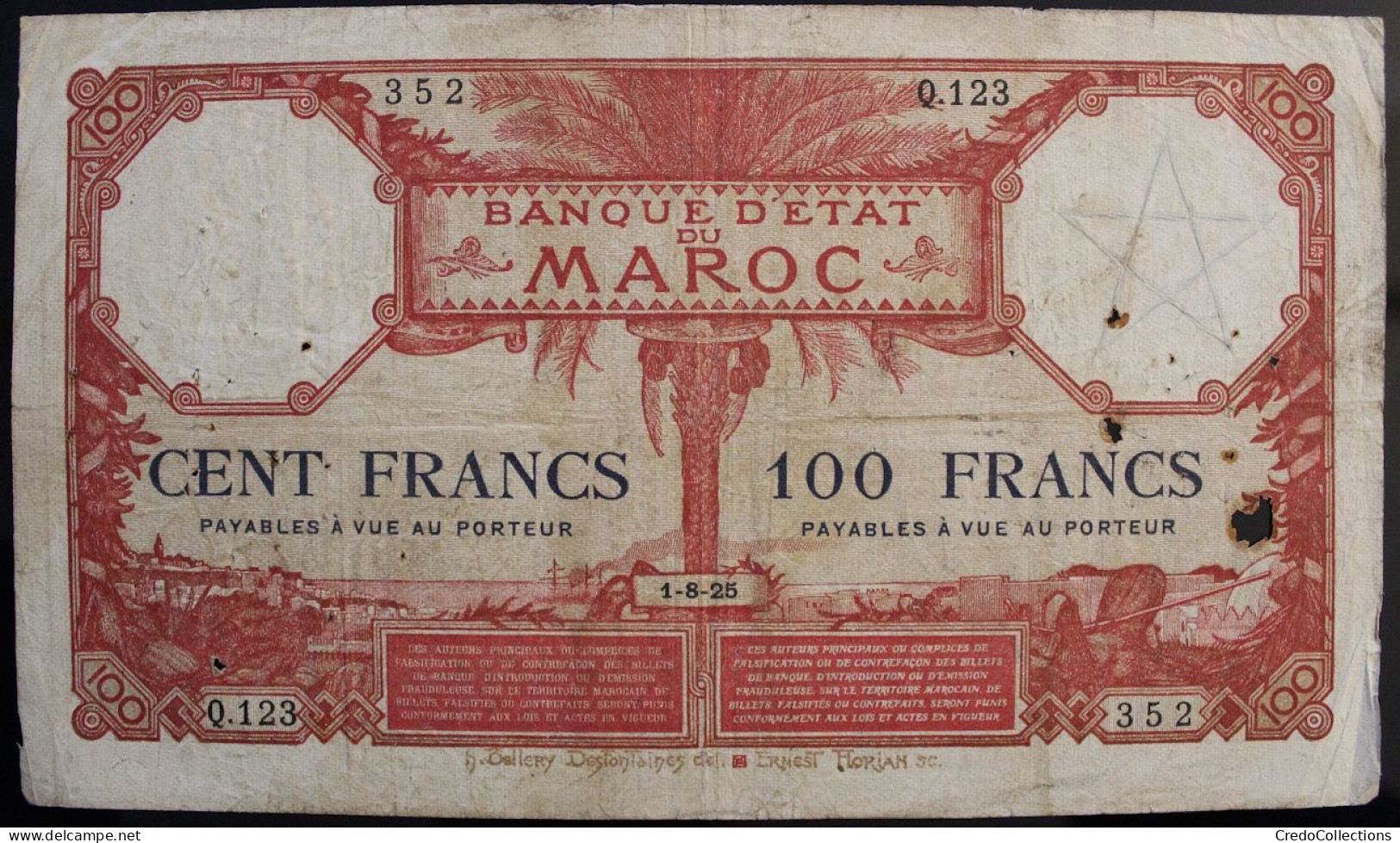 Maroc - 100 Francs - 1925 - PICK 14a.2 - B+ - Maroc