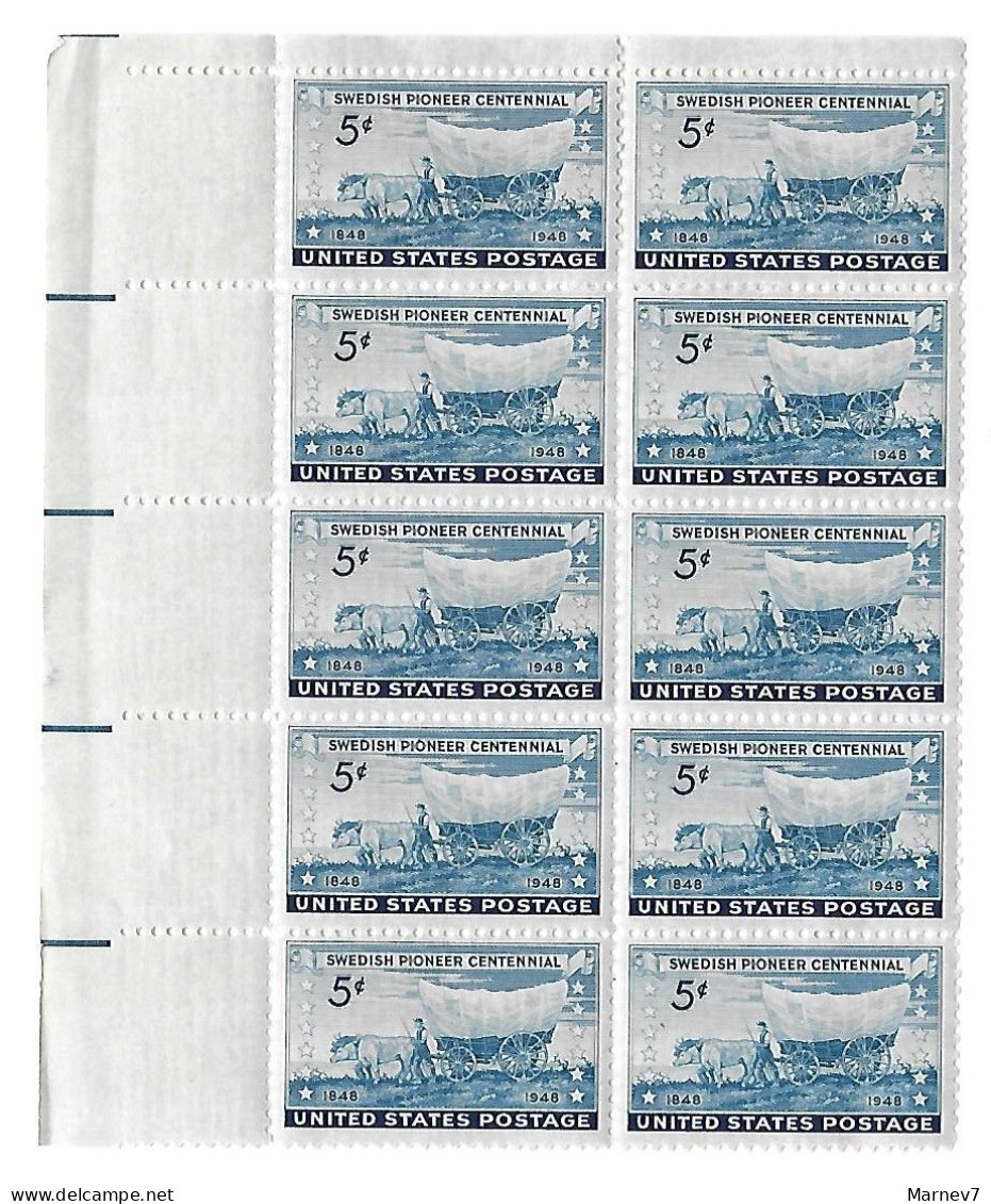 Etats-Unis - USA - Yvert 509** Neuf - 10 TP Bord De Feuille - Etablisseent Pionniers Suédois Dans Midwest - 1948 - Unused Stamps