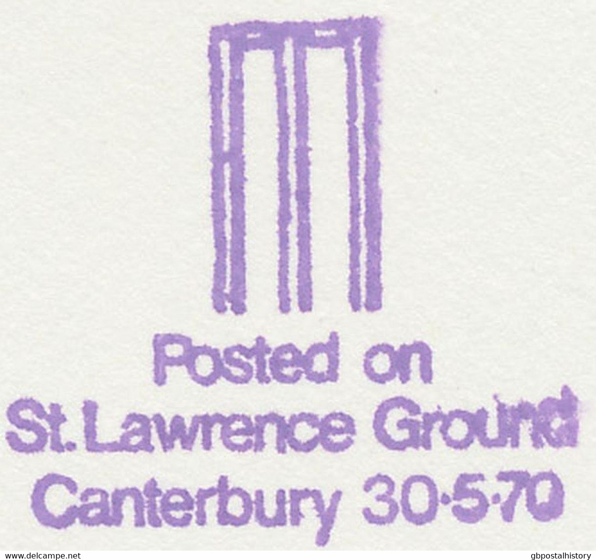 GB SPECIAL EVENT POSTMARKS KENT CRICKET CENTENARY 1870-1970 CANTERBURY, KENT, 30.5.1970 - Storia Postale