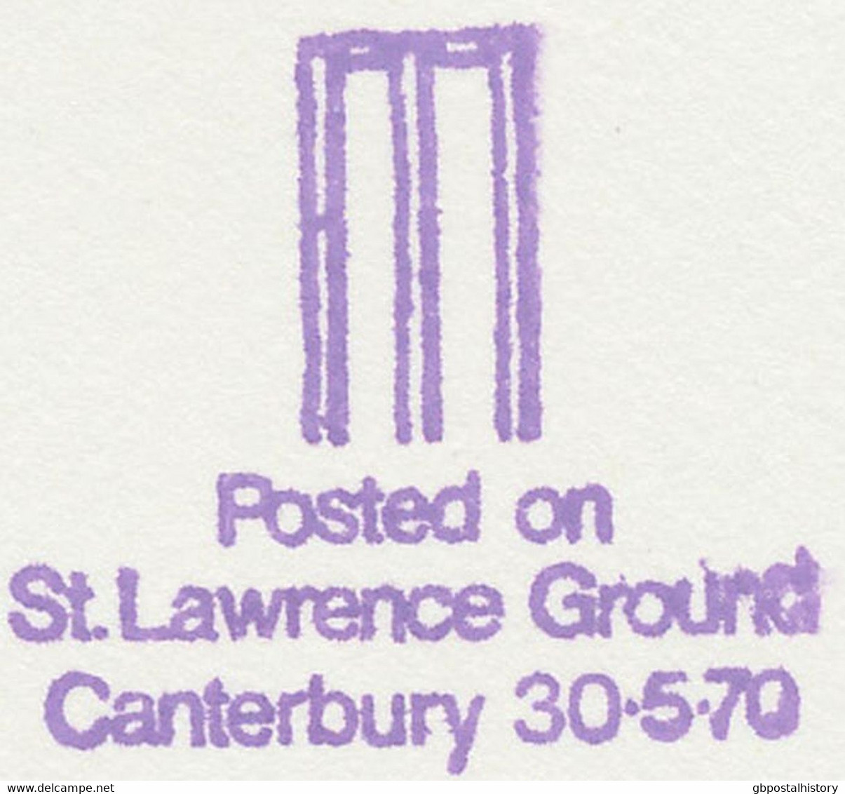 GB SPECIAL EVENT POSTMARKS KENT CRICKET CENTENARY 1870-1970 CANTERBURY, KENT, 30.5.1970 - Marcophilie