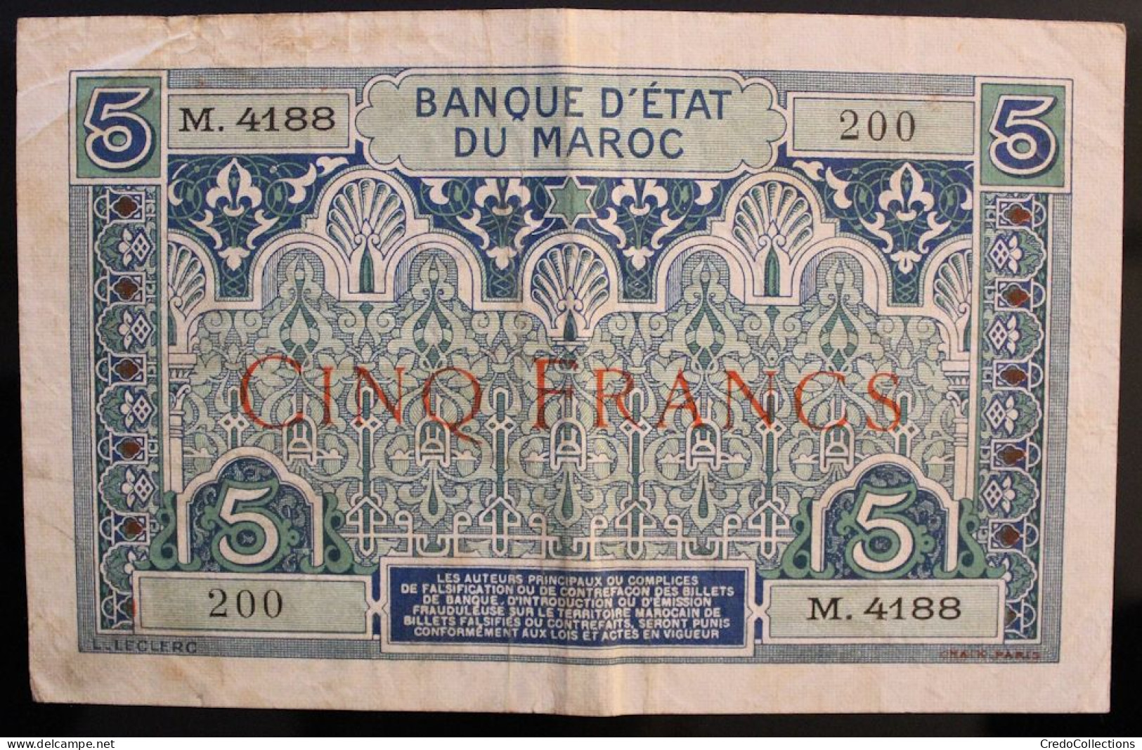 Maroc - 5 Francs - 1924 - PICK 9a.5 - TB+ - Maroc