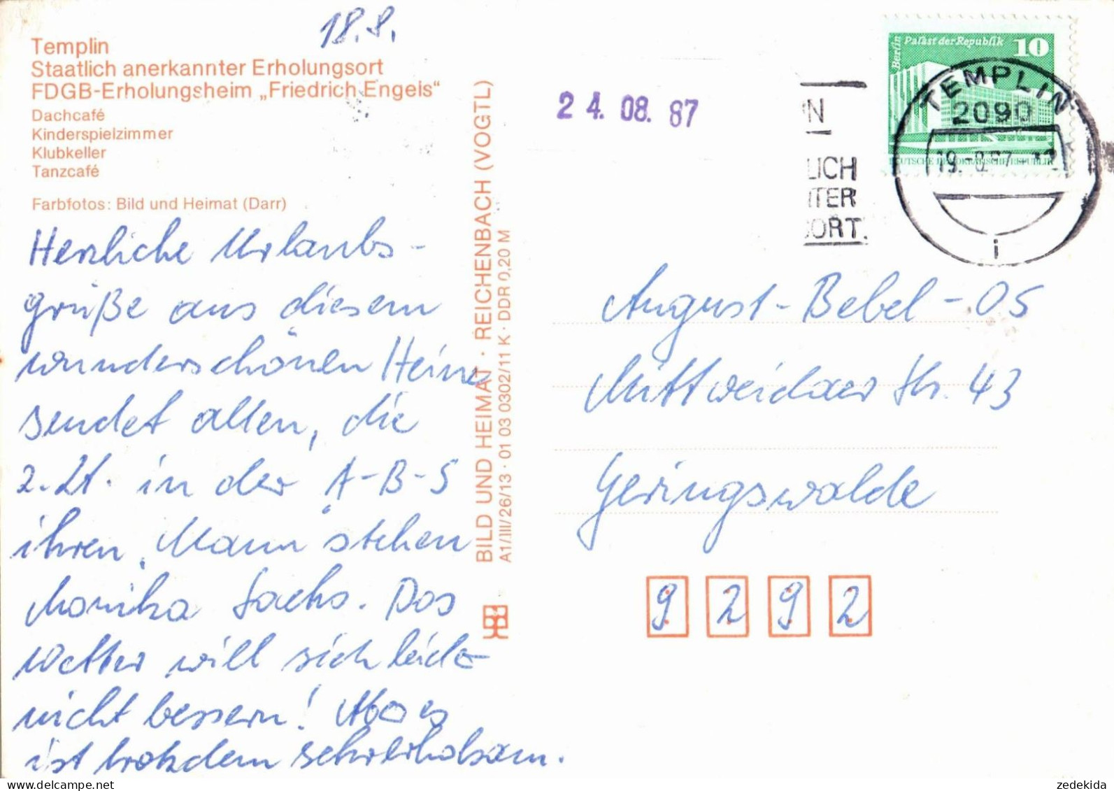 F0330 - Templin - FDGB Heim Friedrich Engels Innenansicht - Verlag Bild Und Heimat Reichenbach - Templin
