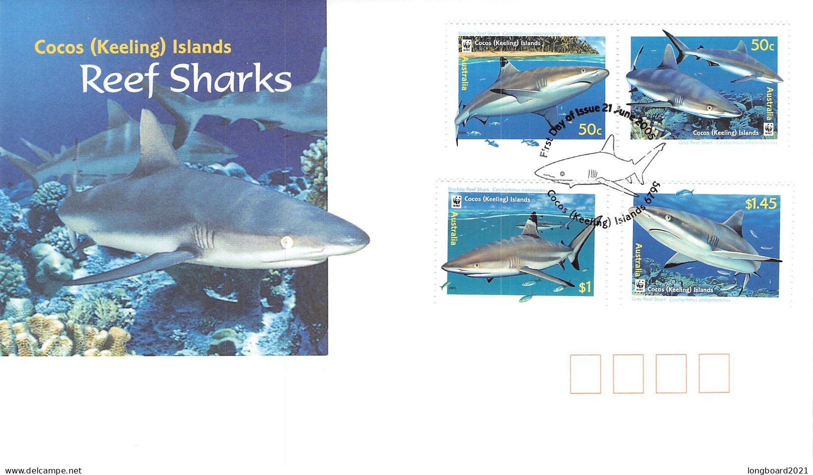 COCOS ISLANDS - FDC 2005 REEF SHARKS -WWF- / 4000 - Cocos (Keeling) Islands