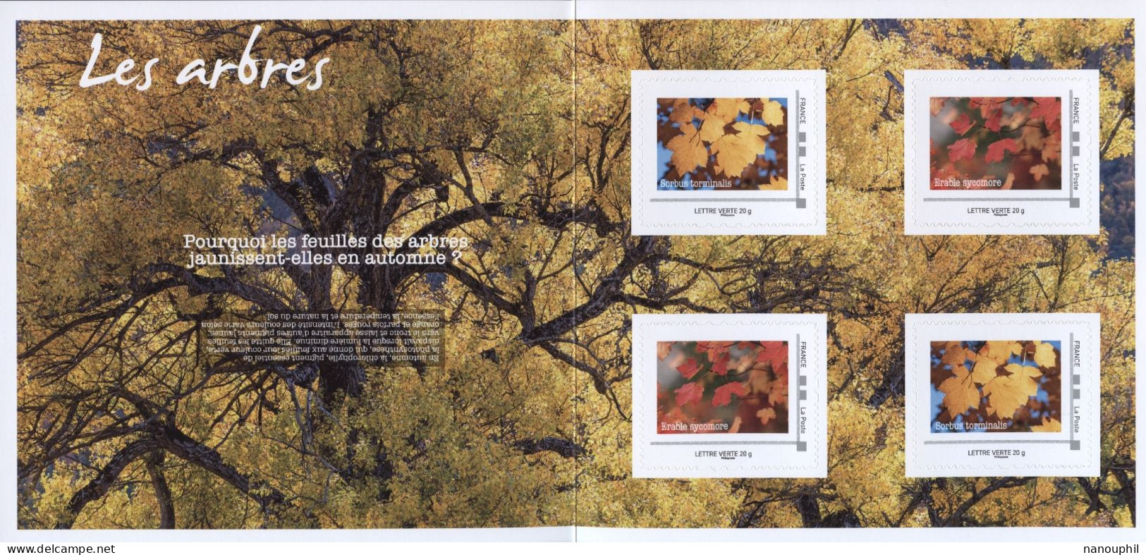 ADHESIF  AUTOCOLLANT  AUTOADHESIF   MONTIMBRAMOI   COLLECTOR  "  LES ARBRES - AUTOMNE  "  4 Timbres  Lettre VERTE 20 G - Neufs