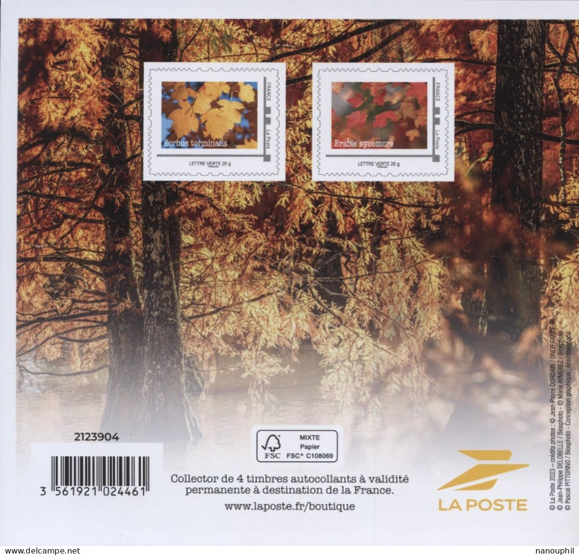 ADHESIF  AUTOCOLLANT  AUTOADHESIF   MONTIMBRAMOI   COLLECTOR  "  LES ARBRES - AUTOMNE  "  4 Timbres  Lettre VERTE 20 G - Ongebruikt