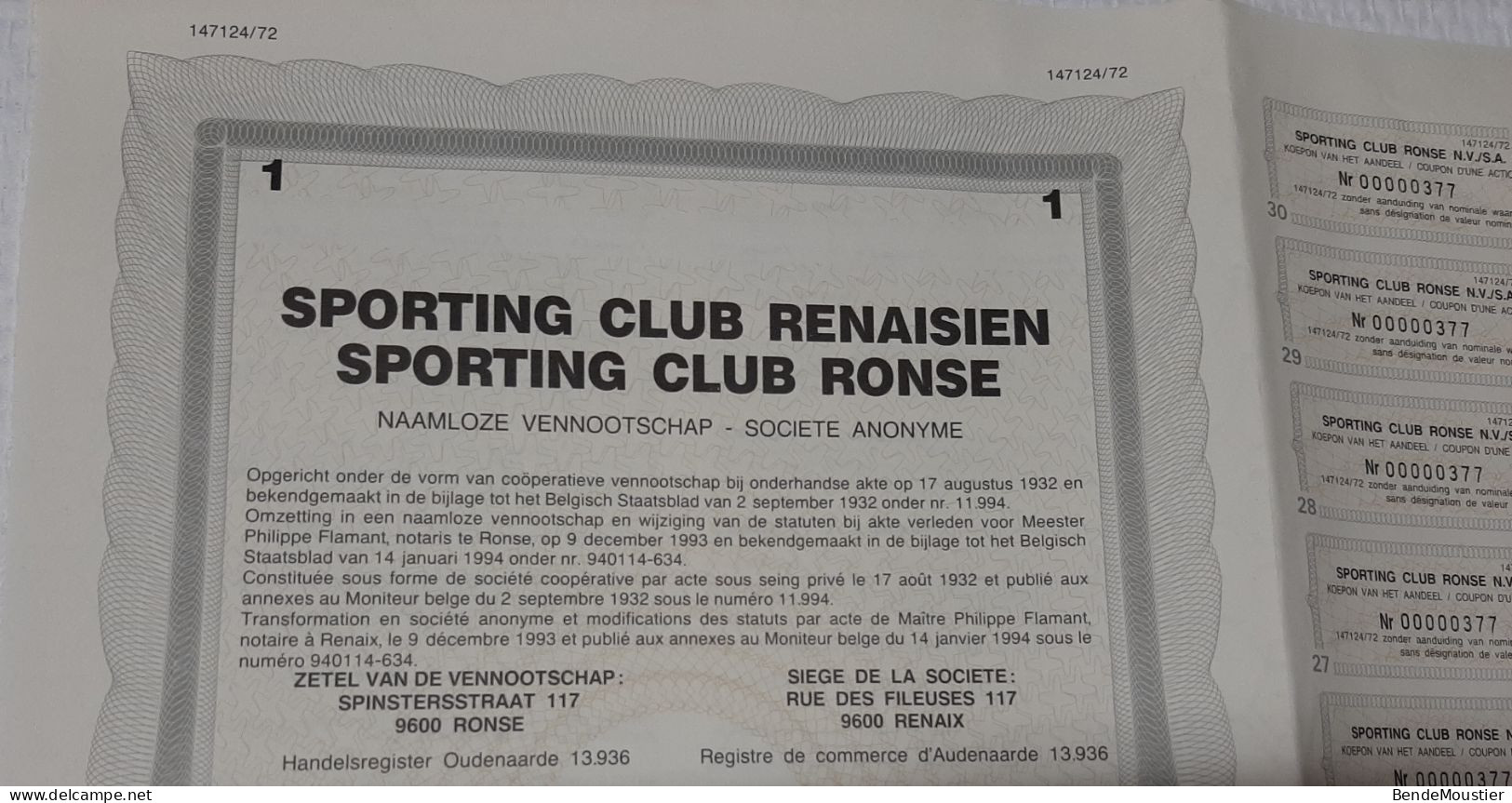 S.A. Sporting Club Renaisien - Sporting Club Ronse - Une Action Au Porteur - Renaix - Ronse  1994 - Sport