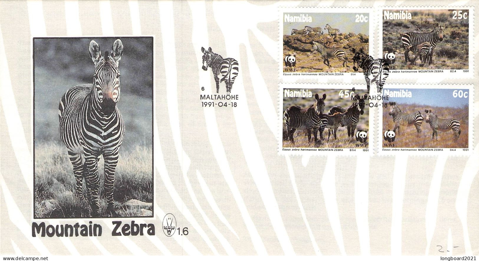 NAMIBIA - FDC 1991 WWF - MOUNTAIN ZEBRA / 4005 - Namibie (1990- ...)