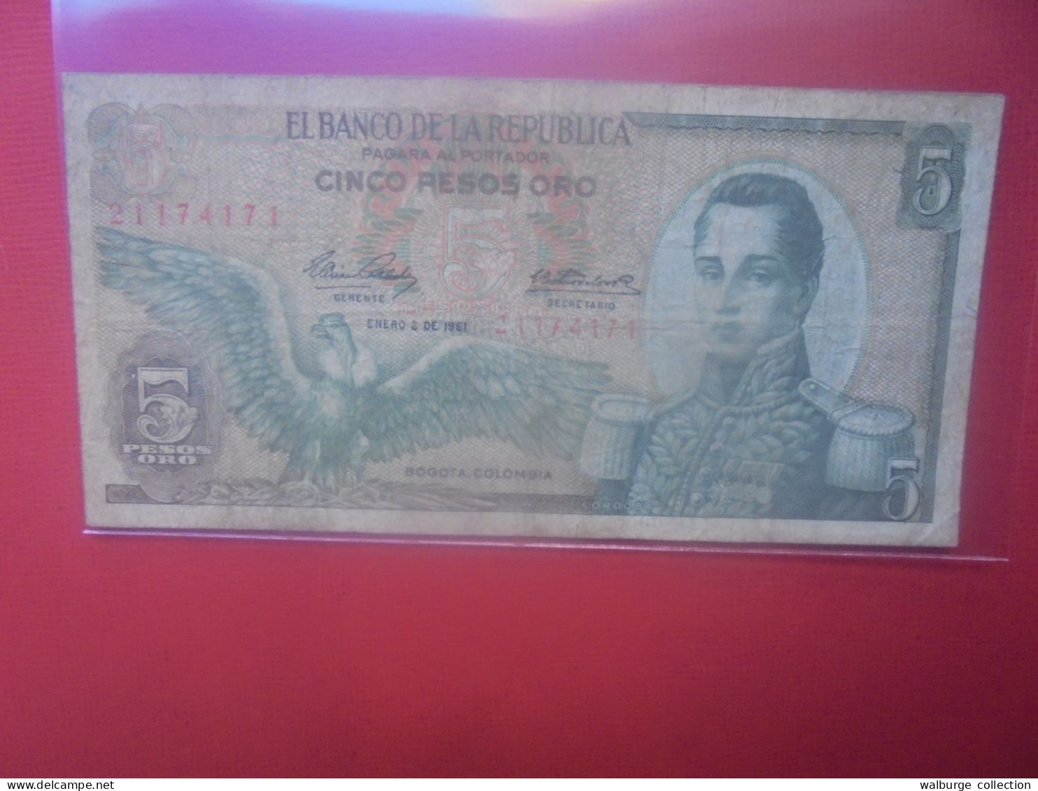 COLOMBIE 5 PESOS 1961-81 Circuler (B.32) - Colombia