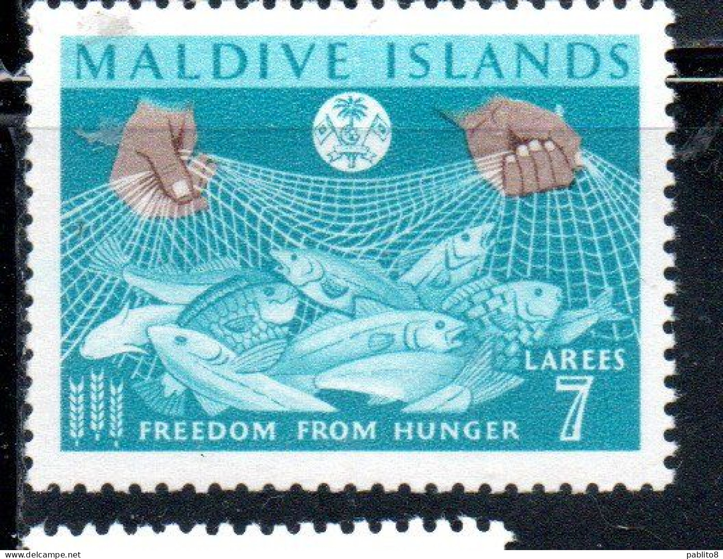 MALDIVES ISLANDS ISOLE MALDIVE BRITISH PROTECTORATED 1963 FAO FREEDOM FROM HUNGER 7L  MNH - Maldiven (...-1965)