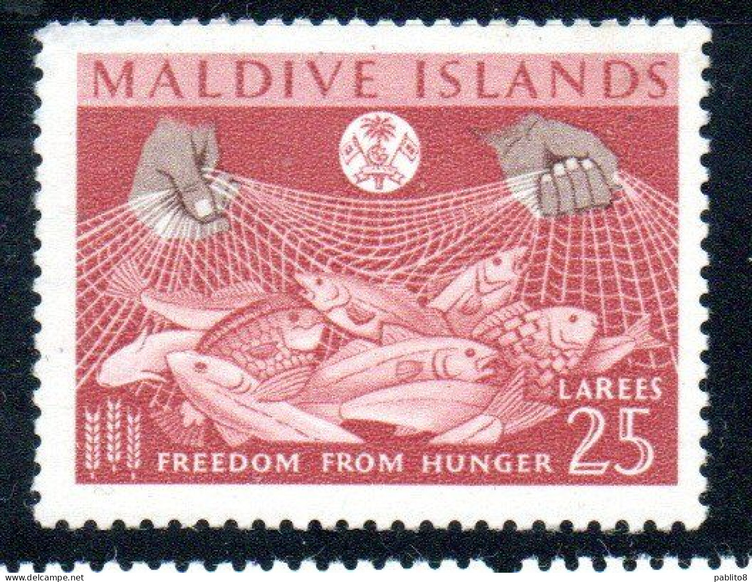 MALDIVES ISLANDS ISOLE MALDIVE BRITISH PROTECTORATED 1963 FAO FREEDOM FROM HUNGER 25L MLH - Maldivas (...-1965)