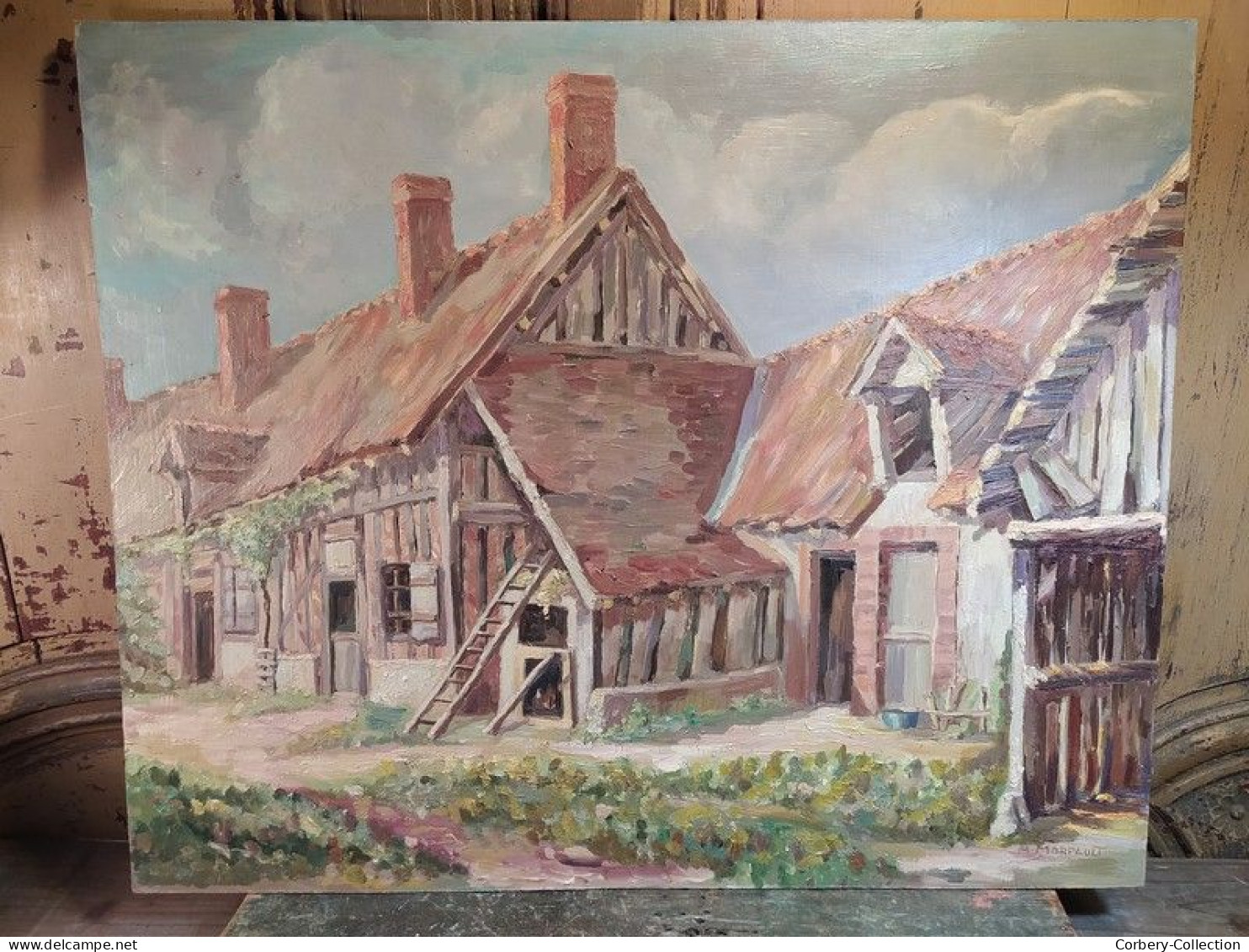 Ancien Tableau Maison De Sologne à Neuvy Près Bracieux Signé M. Marpault - Olieverf